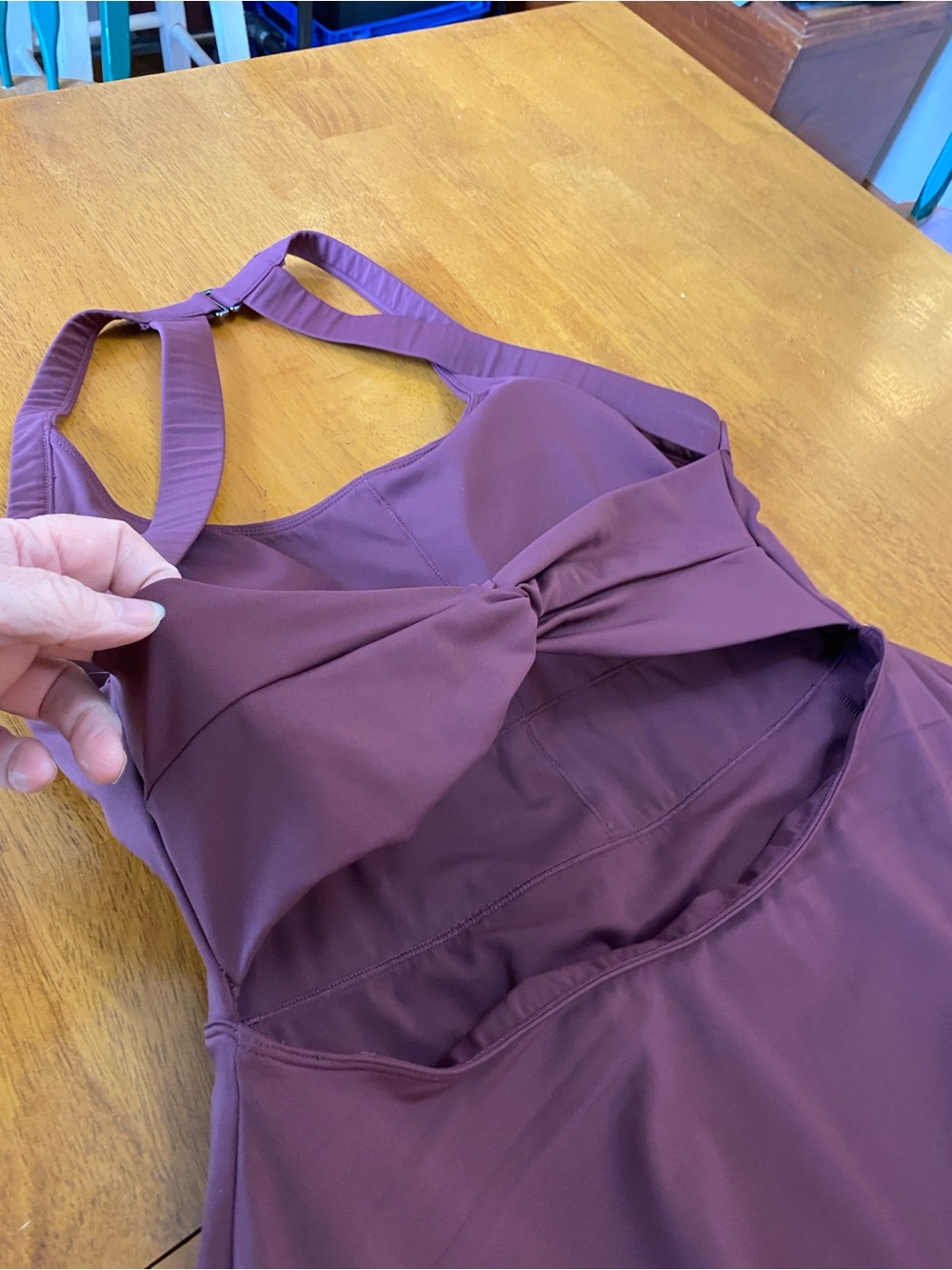 Halara - Softly Zero, Open Back Halter Mini Dress, Soft Burgundy, Sz 1X - Picture 4 of 6